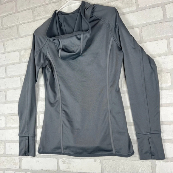 🩶 Athleta Medium Hoodie Plush Tech Running Pullover Hooded Sweater 138249 Gray - Picture 12 of 13
